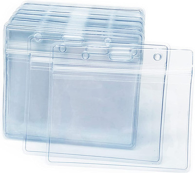 100 Pcs Clear Plastic Horizontal Name Badge ID Card Holders