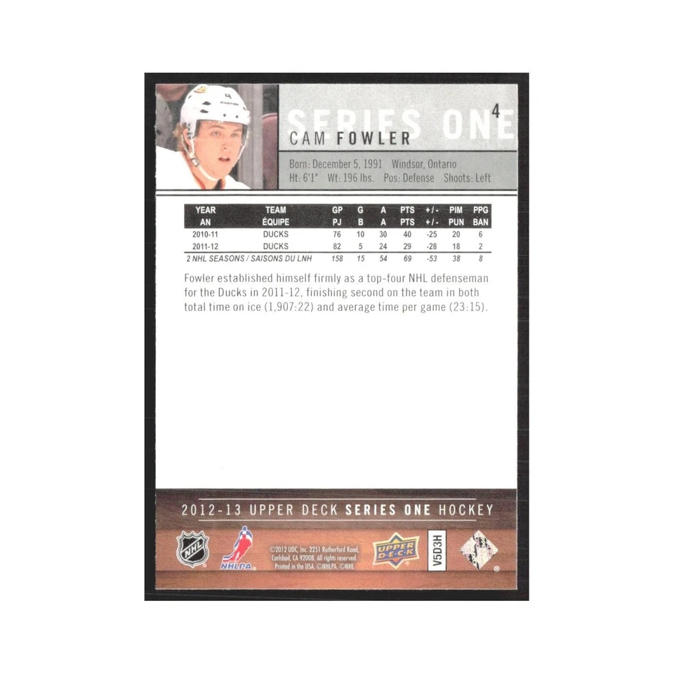 2012 Upper Deck Cam Fowler Anaheim Ducks #4 - Image 2 of 3