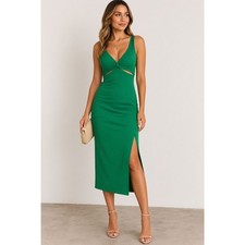 NWT Lulus Emerald Green Midi Dress Women’s M Cutout Side Slit Cocktail Party
