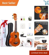 Soprano Ukulele Solid Mahogany 21 Inch Beginner to Pro Kit with Accessories