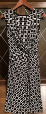 Lauren Ralph Lauren Black&White Print Sleeveless Lined Ruched Knot Waist Dress 6