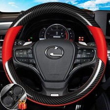 15" Red Leather Car Steering Wheel Cover for Lexus Carbon Fiber Leather