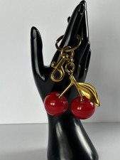 Solid Red Cherry Bag Charm GOLD Hardware Keychain Velvet Dust Bag Included