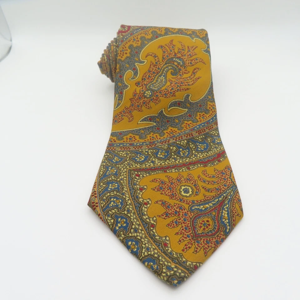 Brooks Brothers 领带丝绸棕色绿色红色佩斯利 3.5 英寸宽 57 英寸长美国 — 第 3/4 张图片