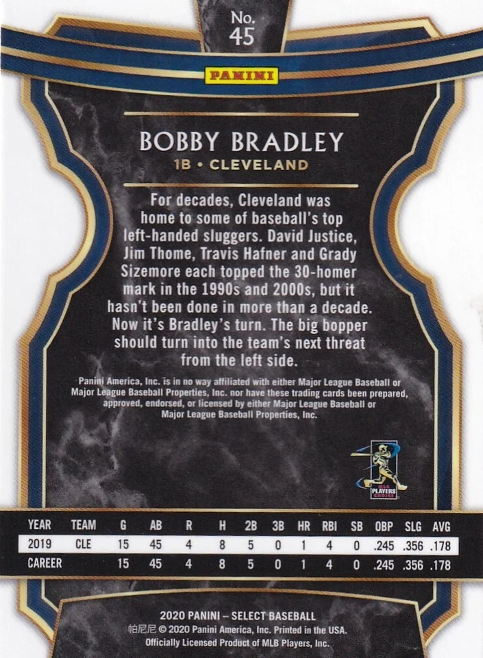 2020 SELECT RC BOBBY BRADLEY CLEVELAND INDIANS ROOKIE - P7753 - Image 2 of 2