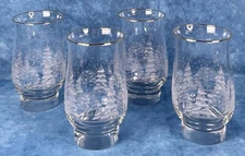 Vintage Libby Winter Wonderland Frosted Set Of 4 Glasses Tumblers With Gold Rim