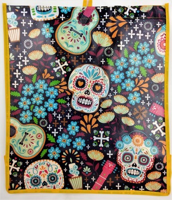 Set of 2 Day of the Dead Sugar Skull Tote Bag Reusable Shopping Bag  NEW!