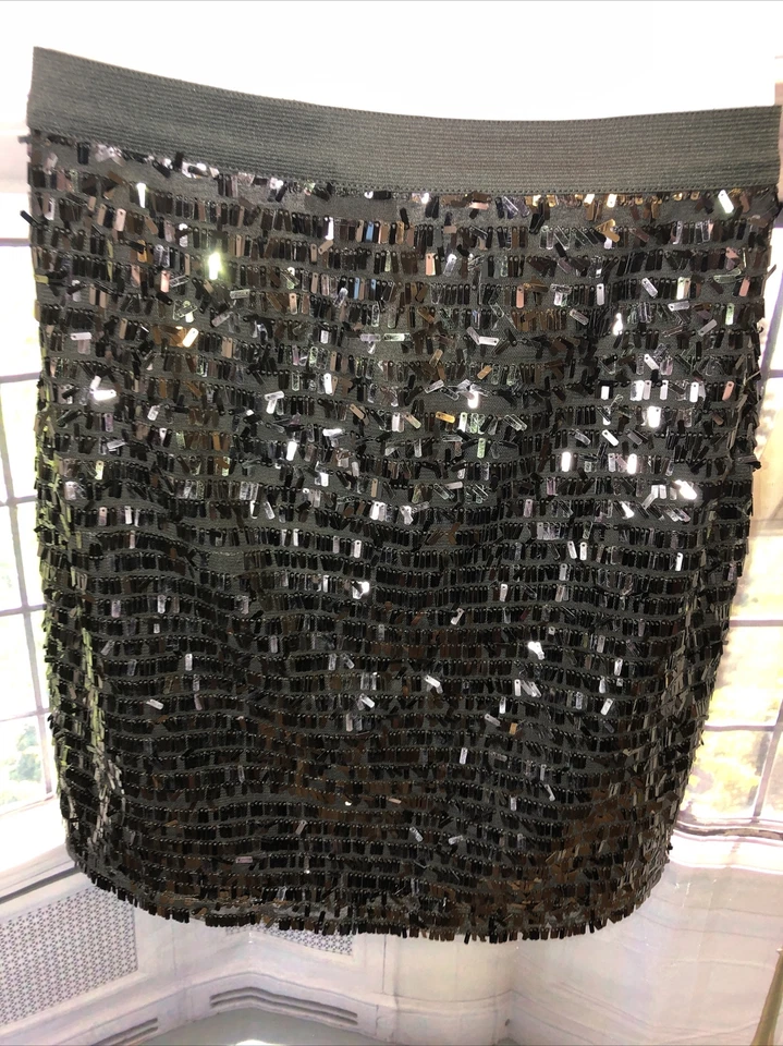 JOE Fresh XS Black SEQUIN Beaded Elastic Waist Mini Skirt - Image 4 of 4