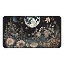 Moon Wildflowers Large Mouse Pad Desk Mat, Cottagecor Desktop Computer Accessory