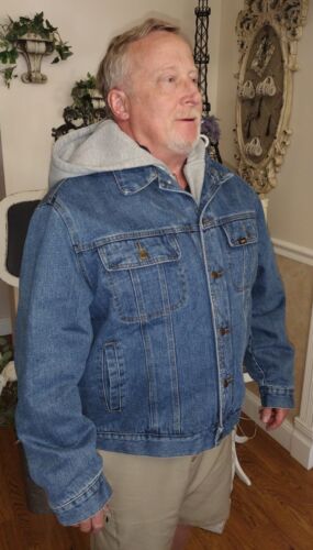 Vintage Lee Dungaree Denim Jean Jacket Sherpa Lined XL Hooded Trucker Coat - Picture 3 of 24