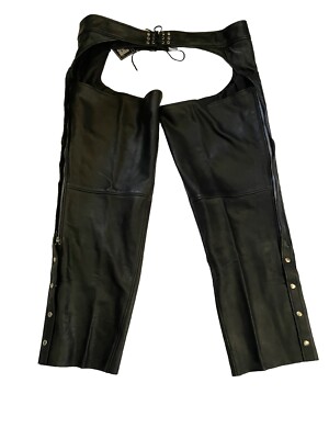 FMC Black Leather Rally Motorcycle Riding Chaps Size 6XL New With Tags Rare Uni