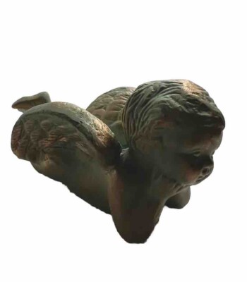 Green W/ Gold Ceramic Winged Angel Cherub Statue Figurine Sitter Home Decor 5 