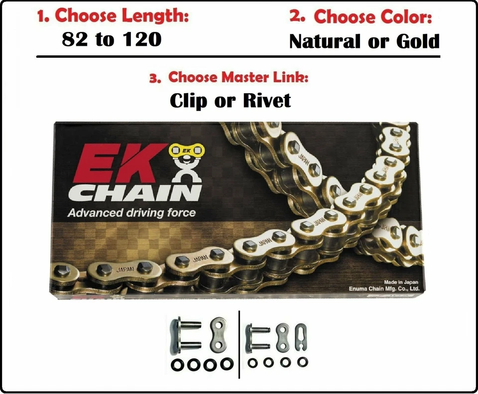 EK Chains 520 SRO6 Oring Drive Chain Natural or Gold w Clip or Rivet Master Link - Bild 1 von 1