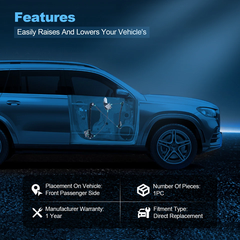 Regulador de ventana lateral del pasajero delantero con motor para Chevrolet Corvette 1997-2004 Foto 3 de 4