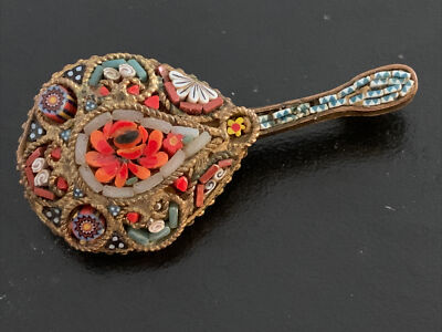 Brosche  Millefiori Microglas Mosaik  Blumen Mandoline Murano Italien Italy