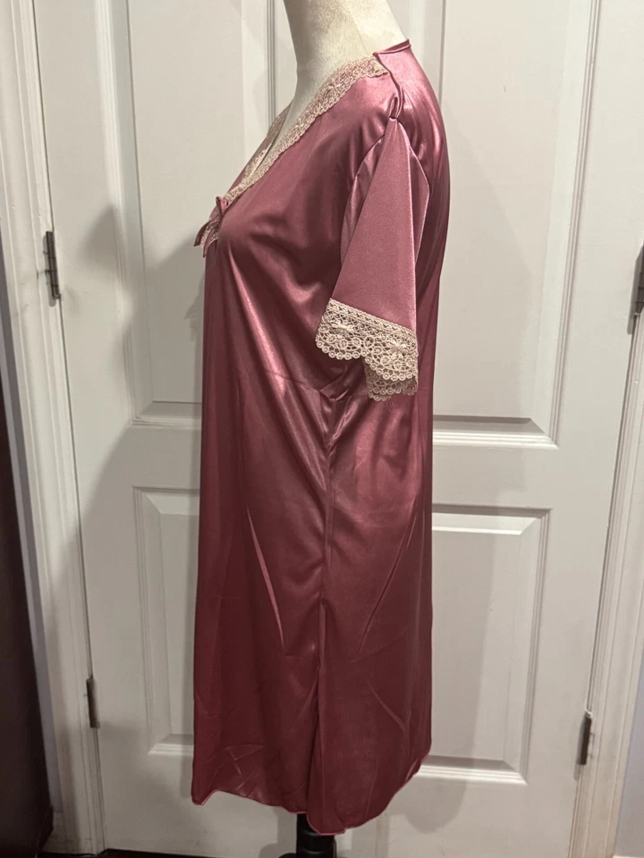 Camisón fino sedoso manga corta rosa rosa talla L/XL (36"Lx20"W) para mujer Foto 3 de 4