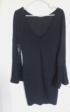 Lulus Size L Mini Flared 3/4 Sleeve Stretch Dress Black Sheath