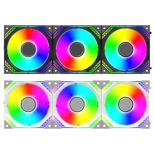 3 Pack CPU Cooling Fan Support 4-Pin PWM Control RGB Fans 12CM for Computer Case