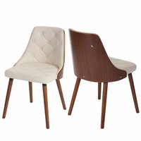 2Er-Set Stuhl HWC-A75, Esszimmerstuhl, Bugholz Walnuss-Optik, Kunstleder Creme