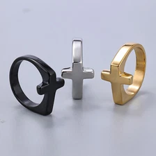 Stainless Steel Men's Ring Engagement Bands Cross Religious Ring for Mens Gift