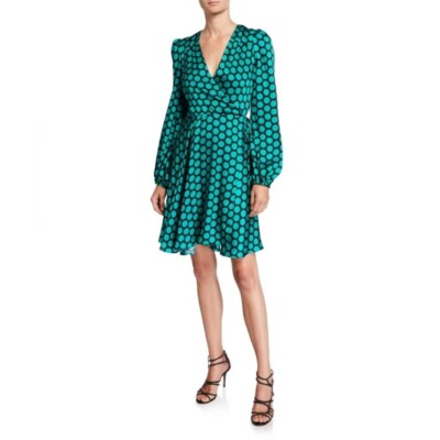 Milly | Milky Siena Wrap Dress, Black Green Polka Dot