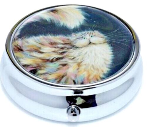Kim Haskins Cat Design Pill Box Storage Travel Pocket Size Pill Tablet Case - Picture 4 of 17