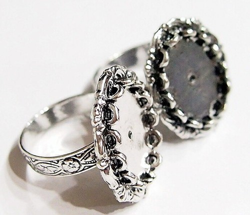 6 of 18x13mm Antique Silver Victorian Deco Angel Wings Adjustable Ring Settings - Picture 6 of 9