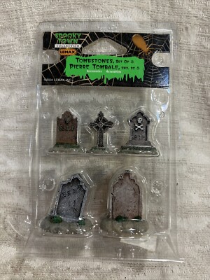 Lemax Spooky Town Tombstones Set of 5 Halloween Grave Accessories #44145 NIB