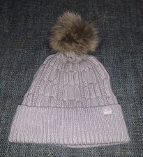 NWT Calvin Klein Knit Beanie With Faux Fur Pom And Soft Lining Beige R4