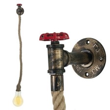 Lampada Applique vintage a parete canapa e metallo E27 a LED con corda IP20