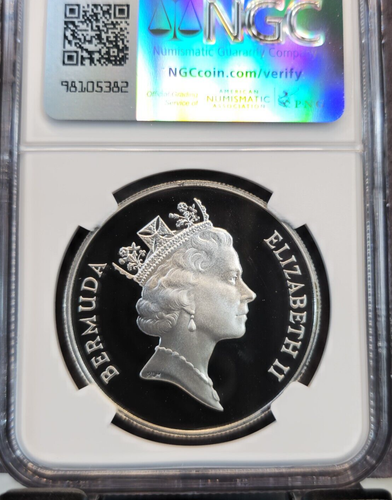1996 BERMUDA SILVER 2 DOLLARS QUEENS 70TH BIRTHDAY NGC PF 69 ULTRA CAMEO TOP POP - Picture 2 of 3