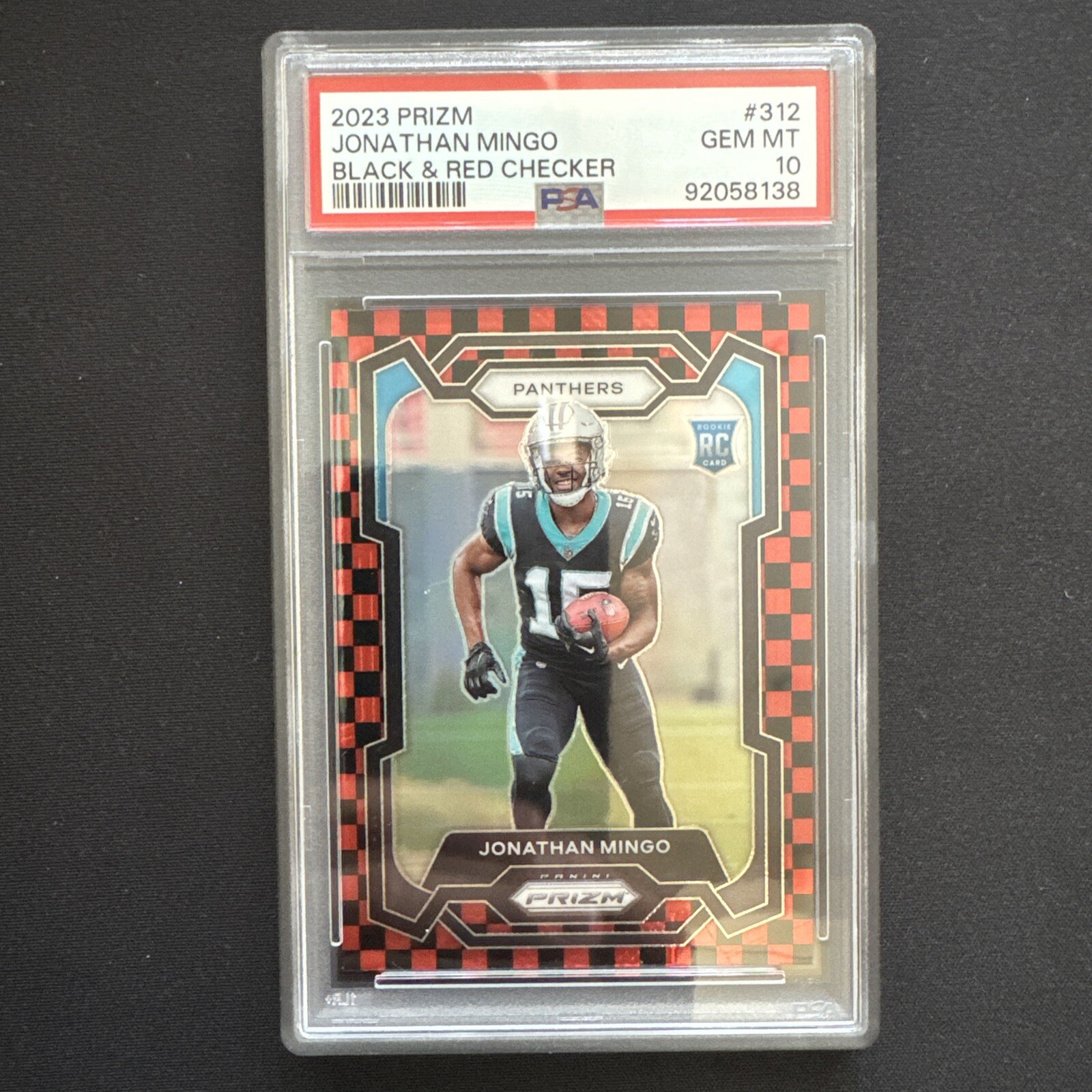 2023 Panini Prizm #312 Jonathan Mingo Rookie Red & Black Checker Prizm PSA 10 🔥