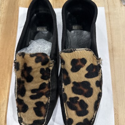 Costa Blanca Black Suede Driving Shoes Leopard Print Sz 8 Calf Hair