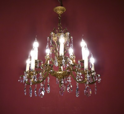 ANTIQUE FIXTURES CHANDELIER HEART SHAPE CRYSTAL LAMP 10 LIGHT FRENCH  Ø 26''
