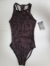Nike One-Piece Training Swimsuit Black Gray Sz 12 NWT Girls