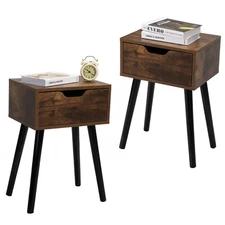 Set of 2 Pine Wood Rustic Single Drawer Nightstand, Bedside Table