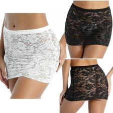 Sexy Women Mini Skirt Floral Lace Bodycon Wrap Dress See-Through Nightwear Club