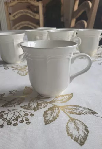 SET 10 VTG MIKASA FRENCH COUNTRYSIDE TEA COFFEE CUPS MUGS F 9000 WHITE STONEWARE