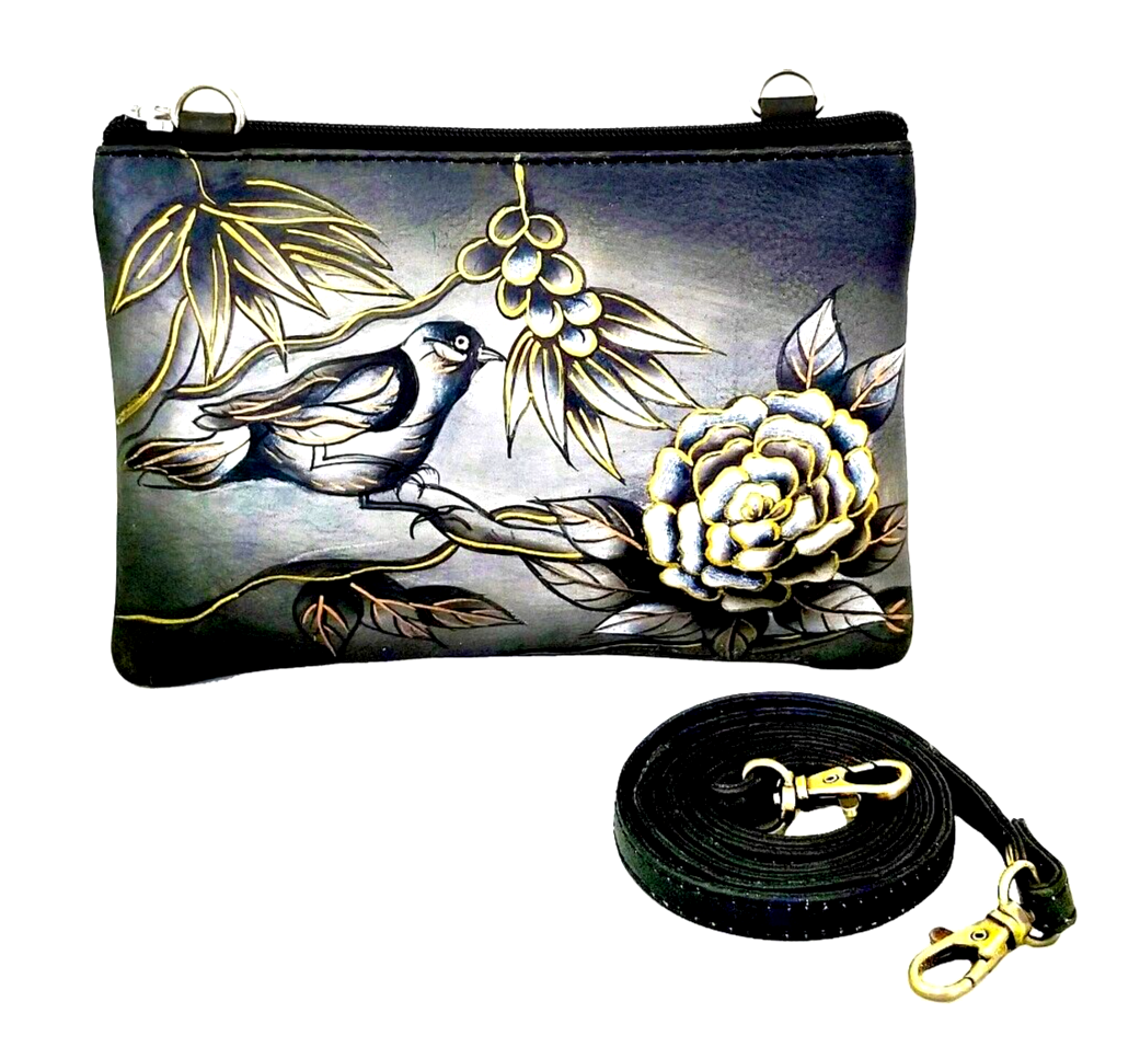 Hand-painted leather crossbody bag with detachable strap by Blue Plate