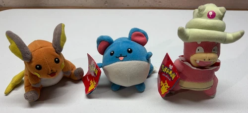 Vintage 2000 Pokemon Plushies Plush Toy Lot Raichu, Marill, Slowking Good Cond.