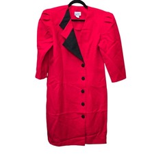 Vtg Good Times Button Down Suit Dress Womens Size 12 Red Black Old Money Classic