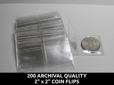 200 Archival Quality Mylar 2'' coin holders - plastic flips for storage