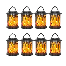 2-8Pack Hanging Solar Lights Lantern Outdoor Flickering Flames Solar Outdoor
