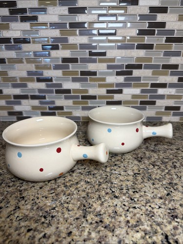 Temptations Polka Dot Soup Bowl w/ Handle and Snack Plate Set of 2 - Ovenware - Afbeelding 1 van 8