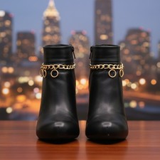Women 2PC Gold Boot Chain Bracelet 5 Ring Circle Charm Shoe Anklet Wrap Around