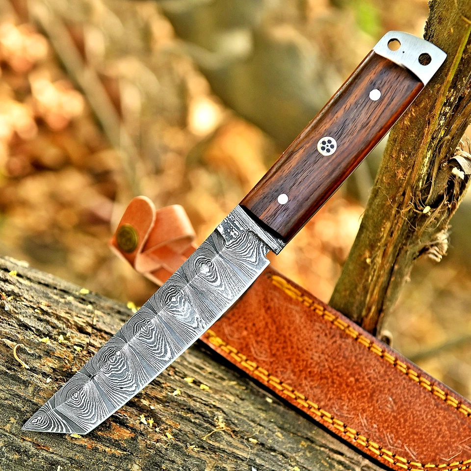 Custom Hand Made Forged Damascus Steel Fix Blade Hunting Tanto Knife UU 41 - Image 2 of 4