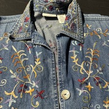 Units Vintage 90s All Over Floral Embroidered Jean Jacket Grannycore L Blue