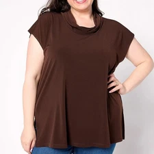 Susan Graver Size 4X Petite Chocolate Modern Essentials Liquid Knit Tunic