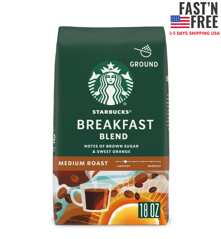 Starbucks Breakfast Blend, Ground Coffee, Medium Roast Hot or Iced Coffee, 18 oz