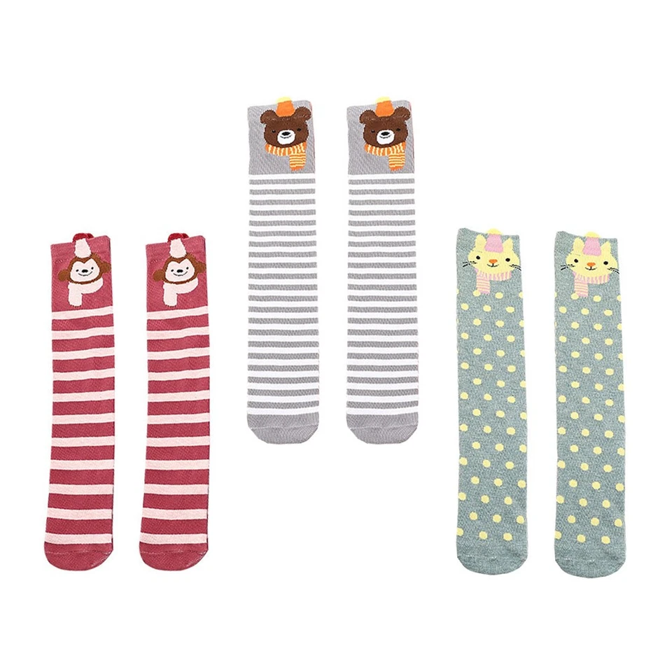 3 paires unisexe dessin animé drôle chaussettes hautes chaussettes au genou - Photo 1/4